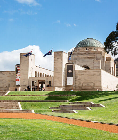 Australian War Memorial Canberra with dome and landscaped grounds