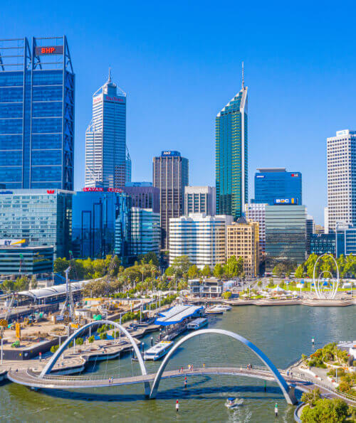 Elizabeth Quay and Perth CBD skyline on a clear day